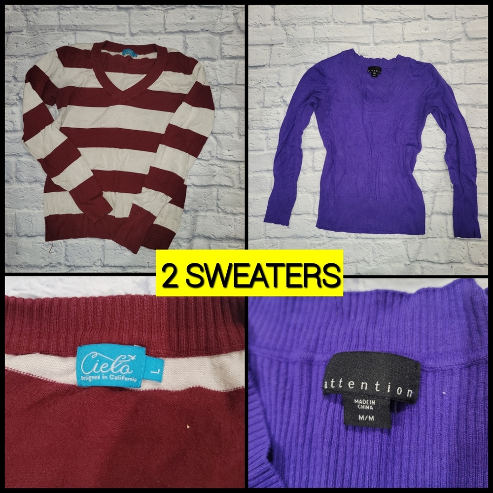 2 Sweater Bundle (purple & burgundy stripes)